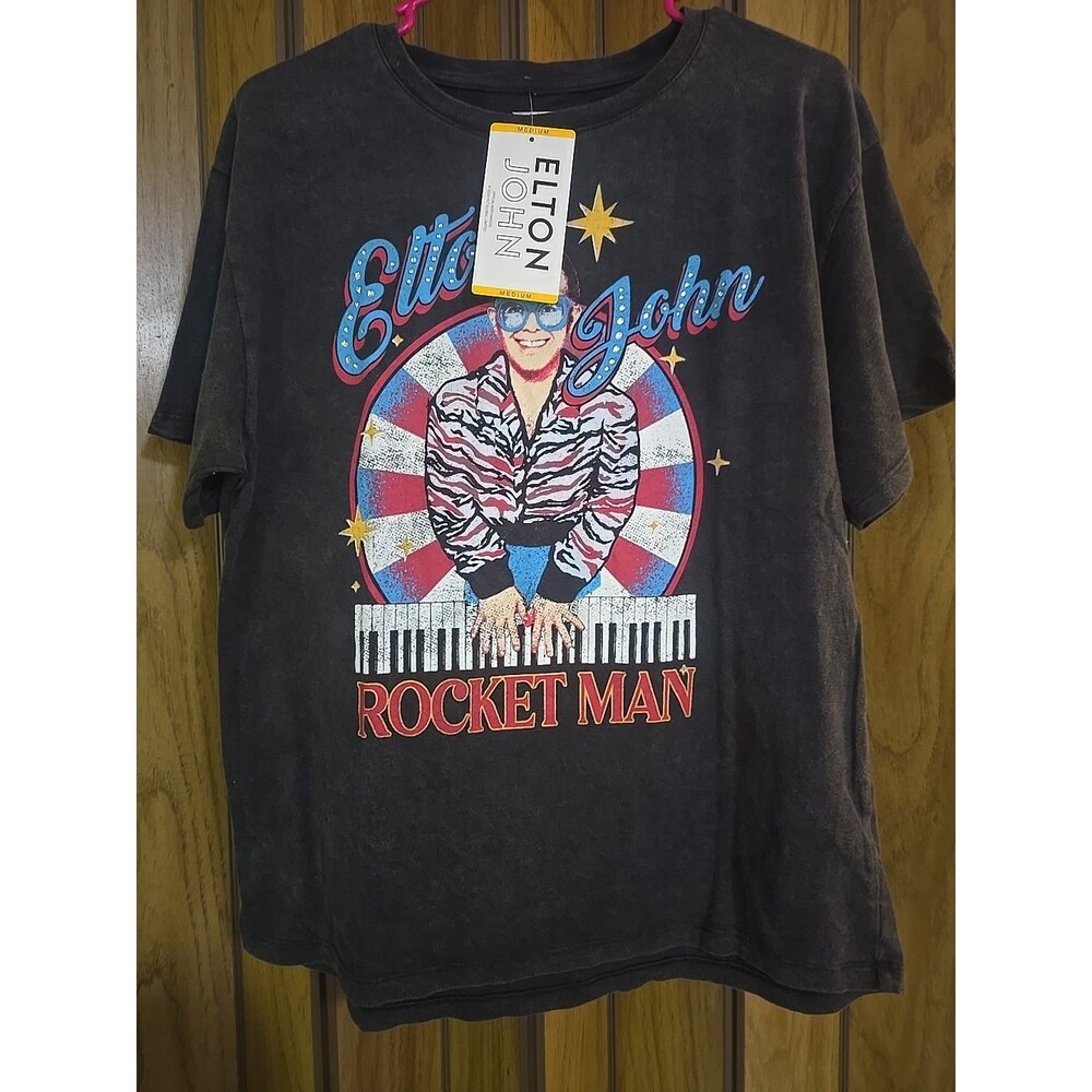 Elton John Rocket Man Ladie's T-Shirt Medium M  Official Merch Rhinestones bling